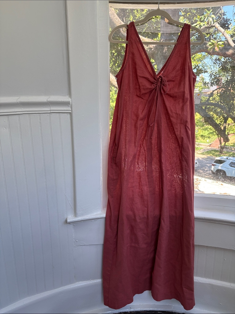 Lou & Grey Sleeveless Burnt Orange Tie-Front Maxi Dress